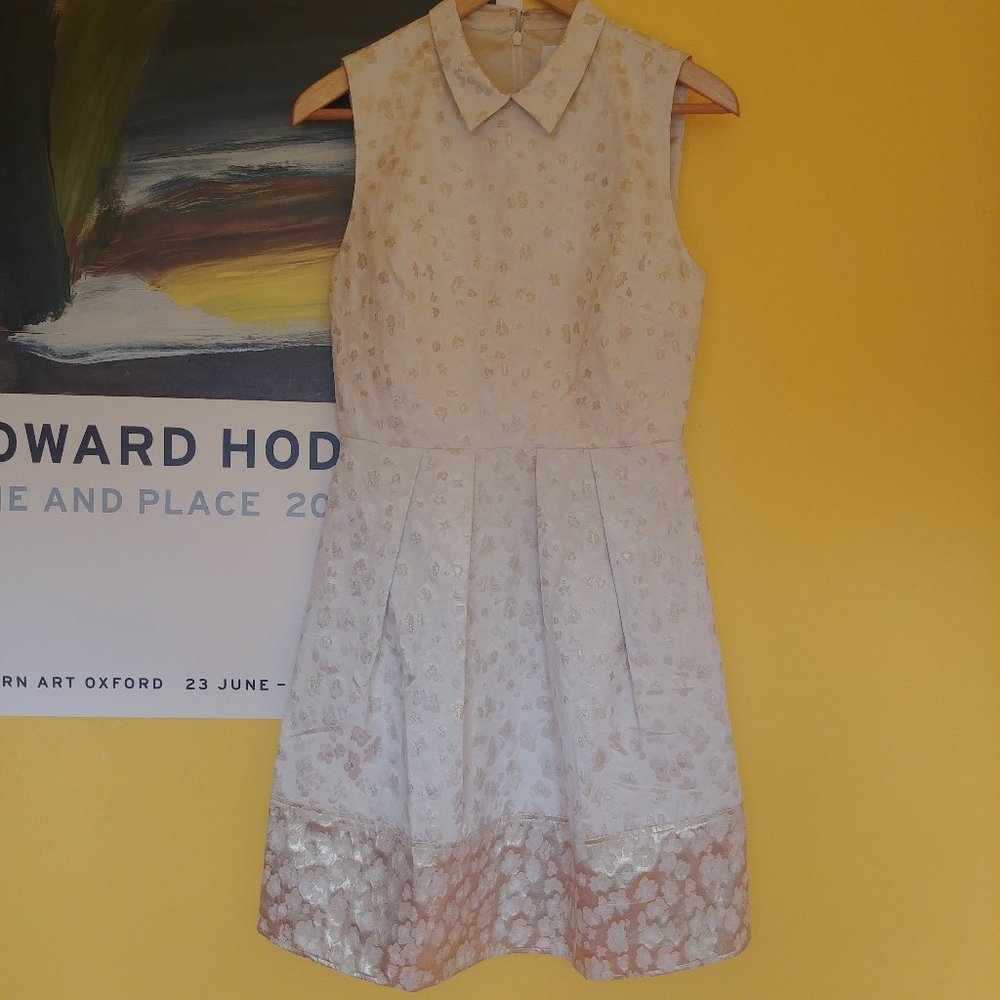 Erin Fetherston ivory/cream/gold sleeveless dress with metallic shimmer size 4